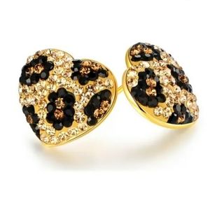 18k Gold Jaquar Heart Swarovski Crystal Earrings